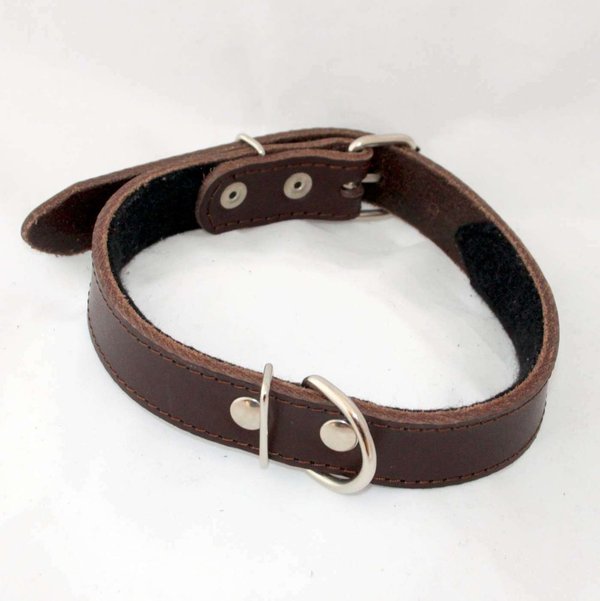 Halsband Leder 20 mm breit, 50 cm lang, Farbe braun innen Futter schwarz